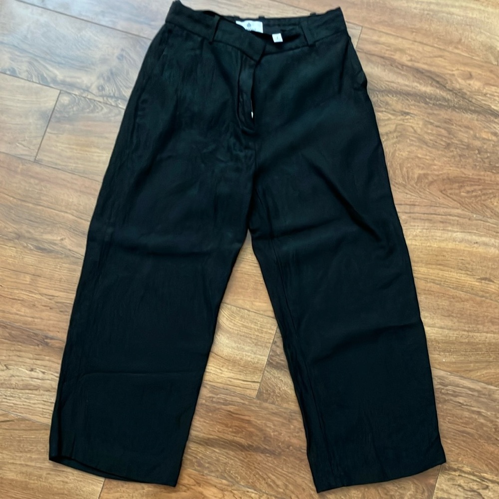 Babaton Agency Linen Black Cropped Ankle Pant See Description
